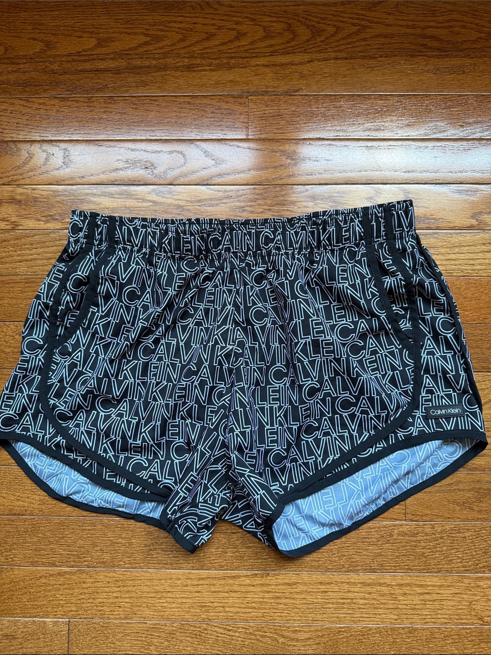 Women’s Calvin Klein Running Black & White Logo-Print Athletic Shorts